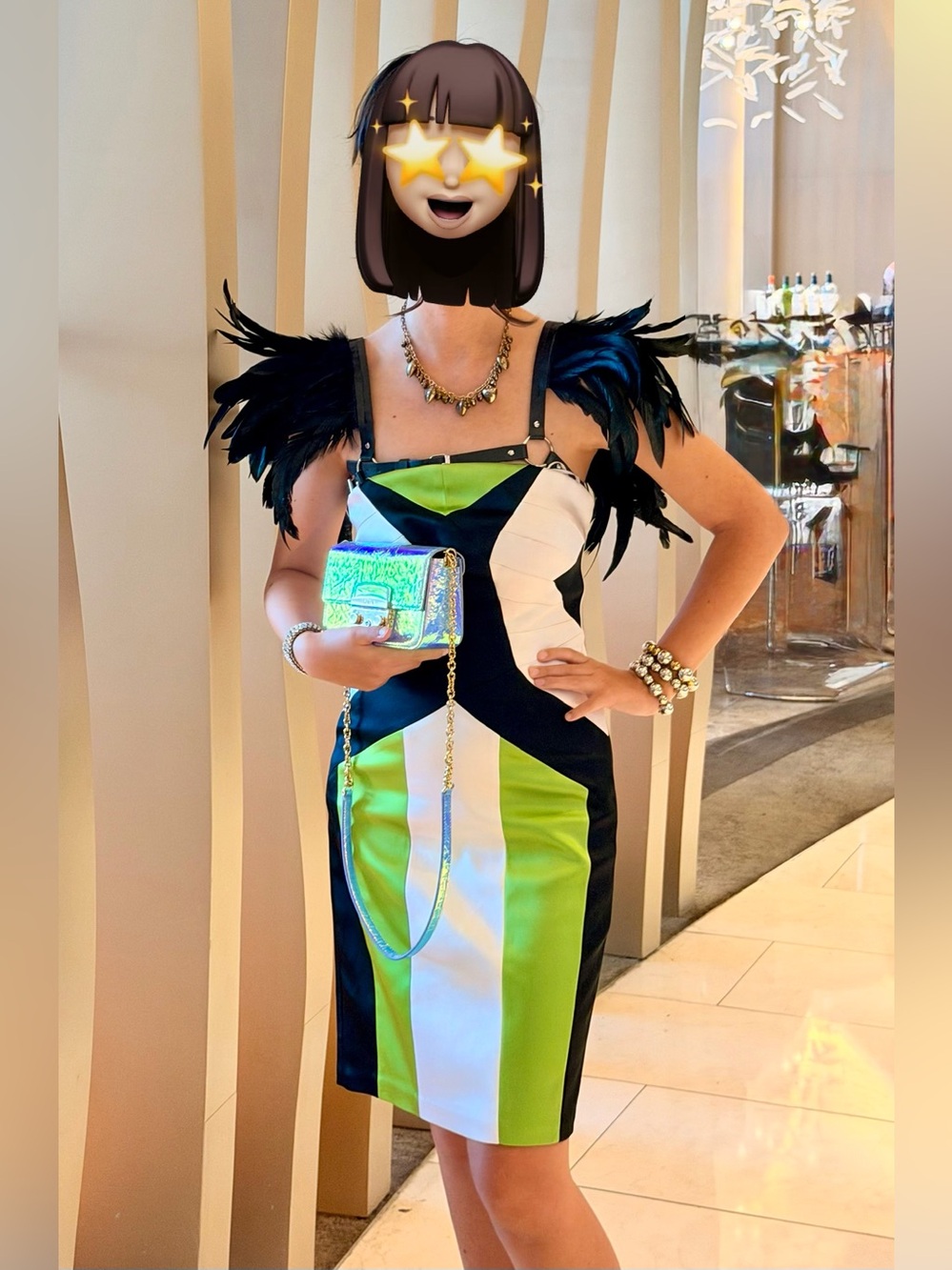 Women's Strappless Colorblock Sheath Dress - Lime/Black/White